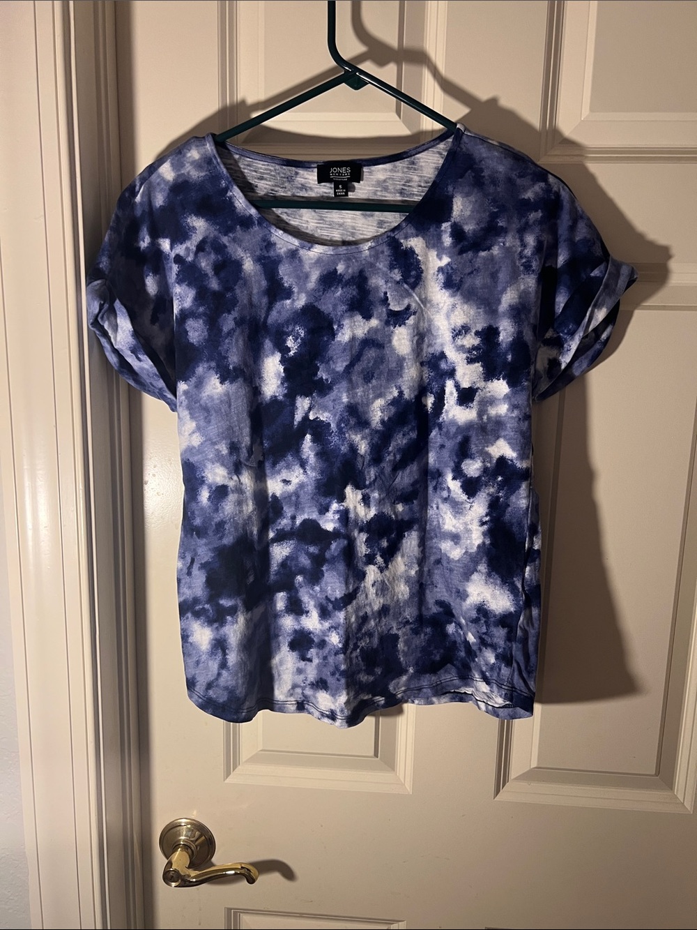 Jones New York Navy and White Tie-Dye Short Sleeve Tee